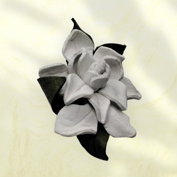 White Leather Flower Brooch from Canadian Naturals - Picture 2 of 5